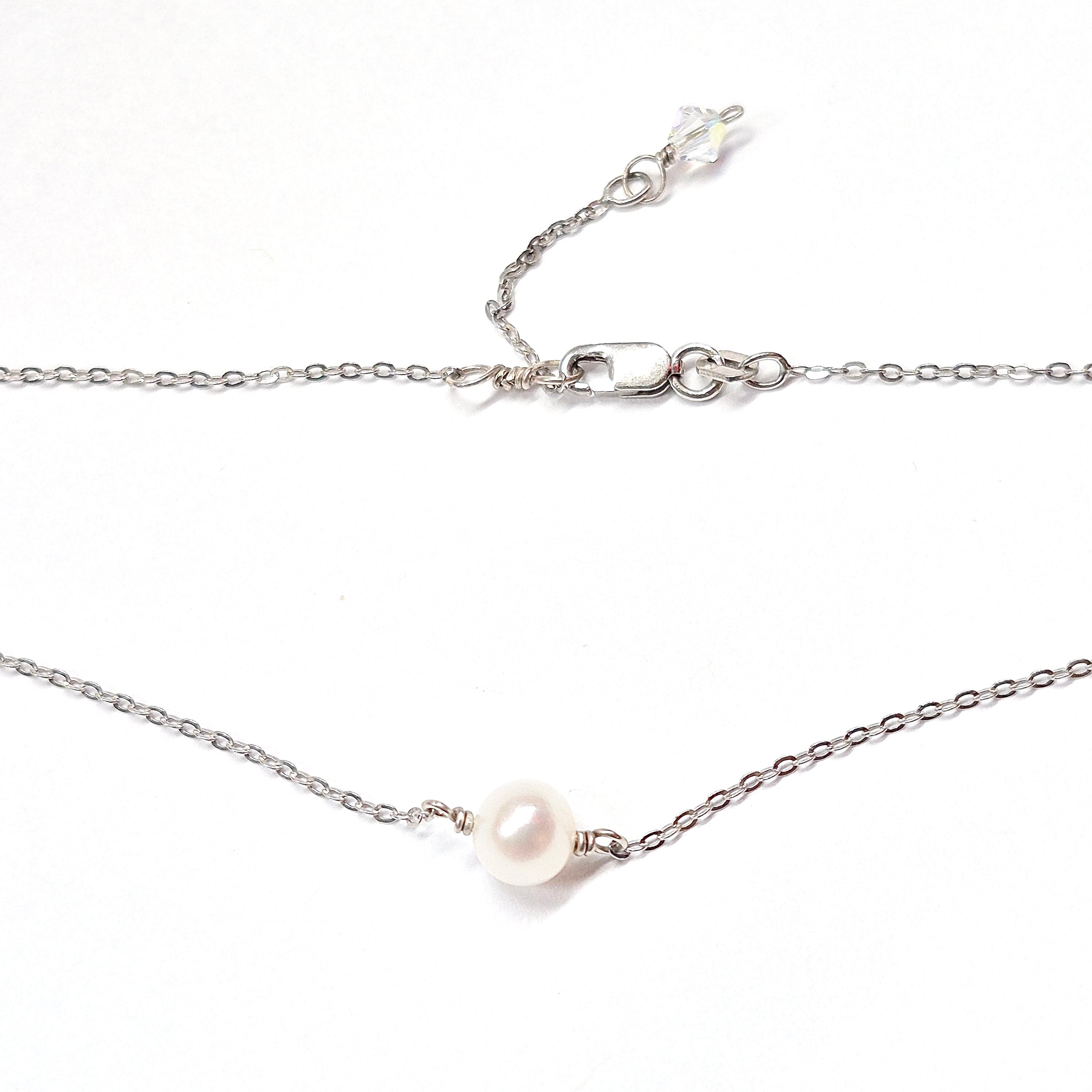 Sterling silver single pearl choker