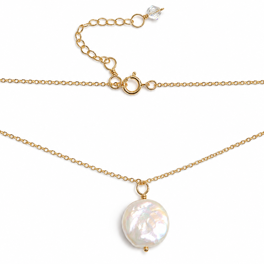 Coin Pearl Drop Necklace with Swarovski Clasp