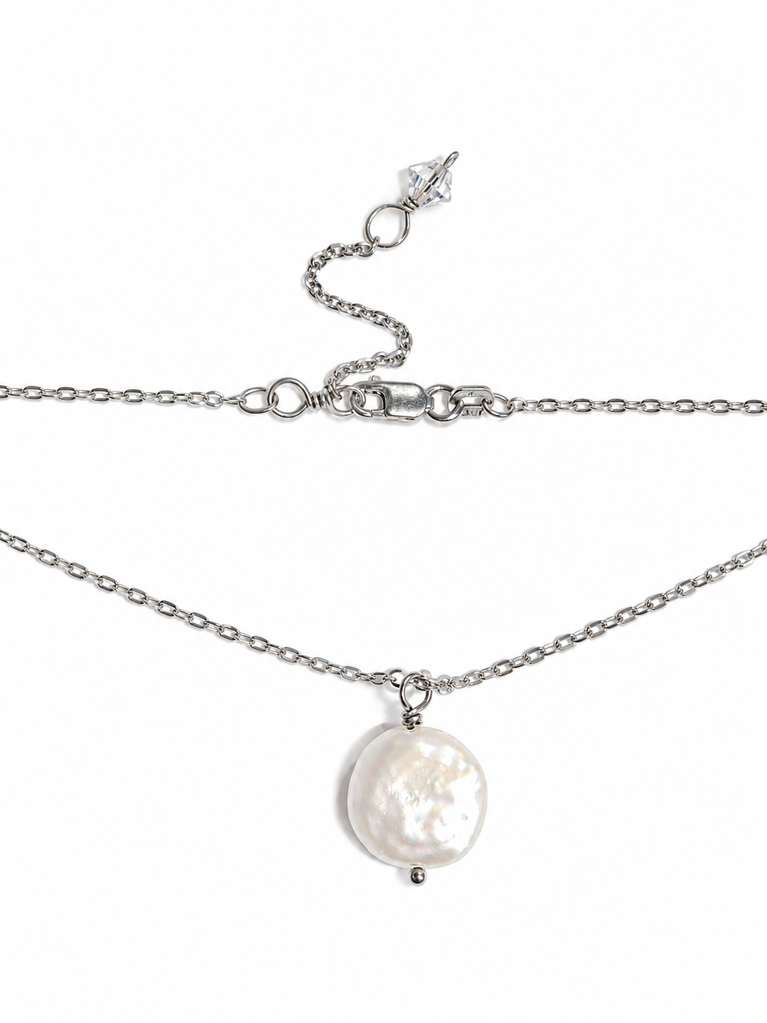 Coin Pearl Drop Necklace with Swarovski Clasp