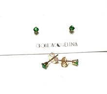 Load image into Gallery viewer, 14K GF Swarovski emerald green stud earrings
