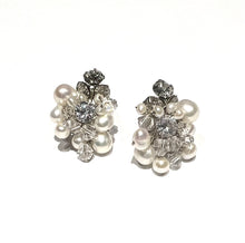 Load image into Gallery viewer, Shannon pearl and Diamond cluster stud earrings
