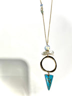 Long hoop Necklace with turquoise, opalite, pearl and Swarovski side detail