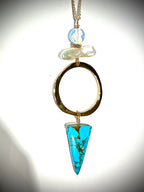 Long hoop Necklace with turquoise, opalite, pearl and Swarovski side detail