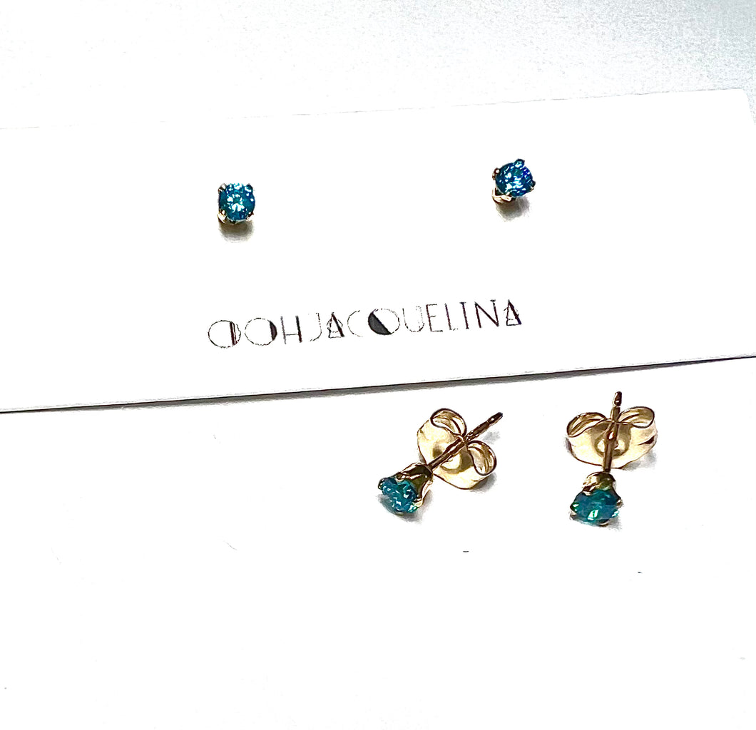 Aquamarine 14K GF Swarovski teal aquamarine turquoise stud earrings