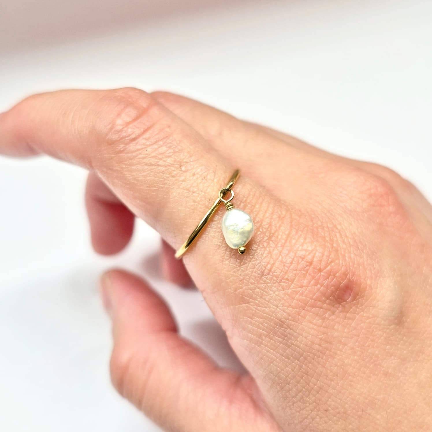 Pearl Dangle Ring, 14K Gold Filled Ring