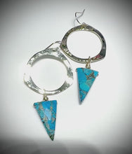 Load and play video in Gallery viewer, Turquoise Triangle Hoop earrings

