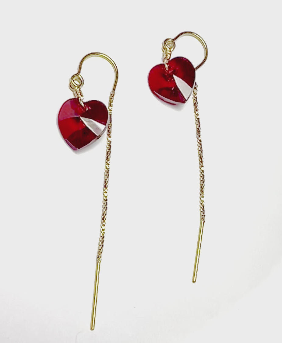 Red Heart swarovski Threader Earrings