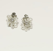 Load and play video in Gallery viewer, Shannon pearl and Diamond cluster stud earrings
