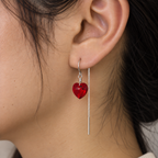 red heart silver threader earring