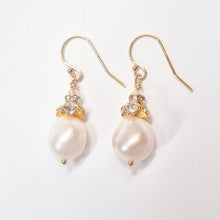Load image into Gallery viewer, Melissa Bridal Earrings, Pearl Drop Earrings, 14K Gold OR Sterling Silver, Pearl Drop Bridal Earrings, Pearldrop Earrings, Gold and Silver
