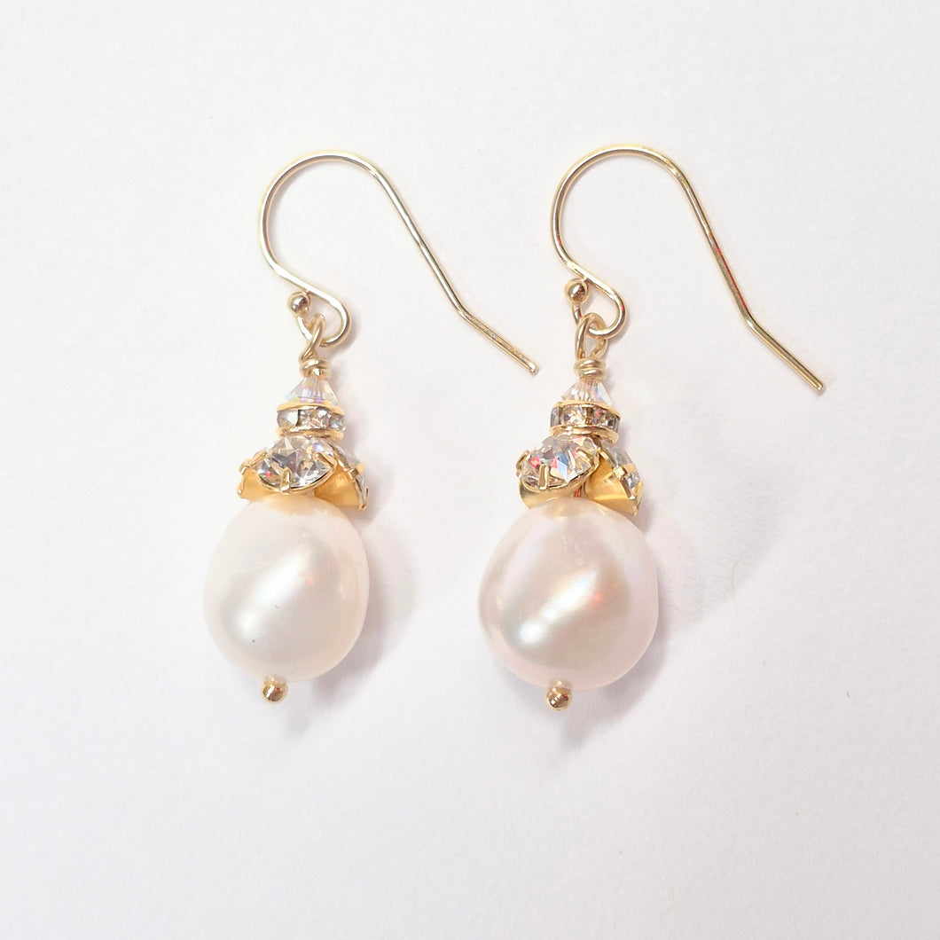 Melissa Bridal Earrings, Pearl Drop Earrings, 14K Gold OR Sterling Silver, Pearl Drop Bridal Earrings, Pearldrop Earrings, Gold and Silver