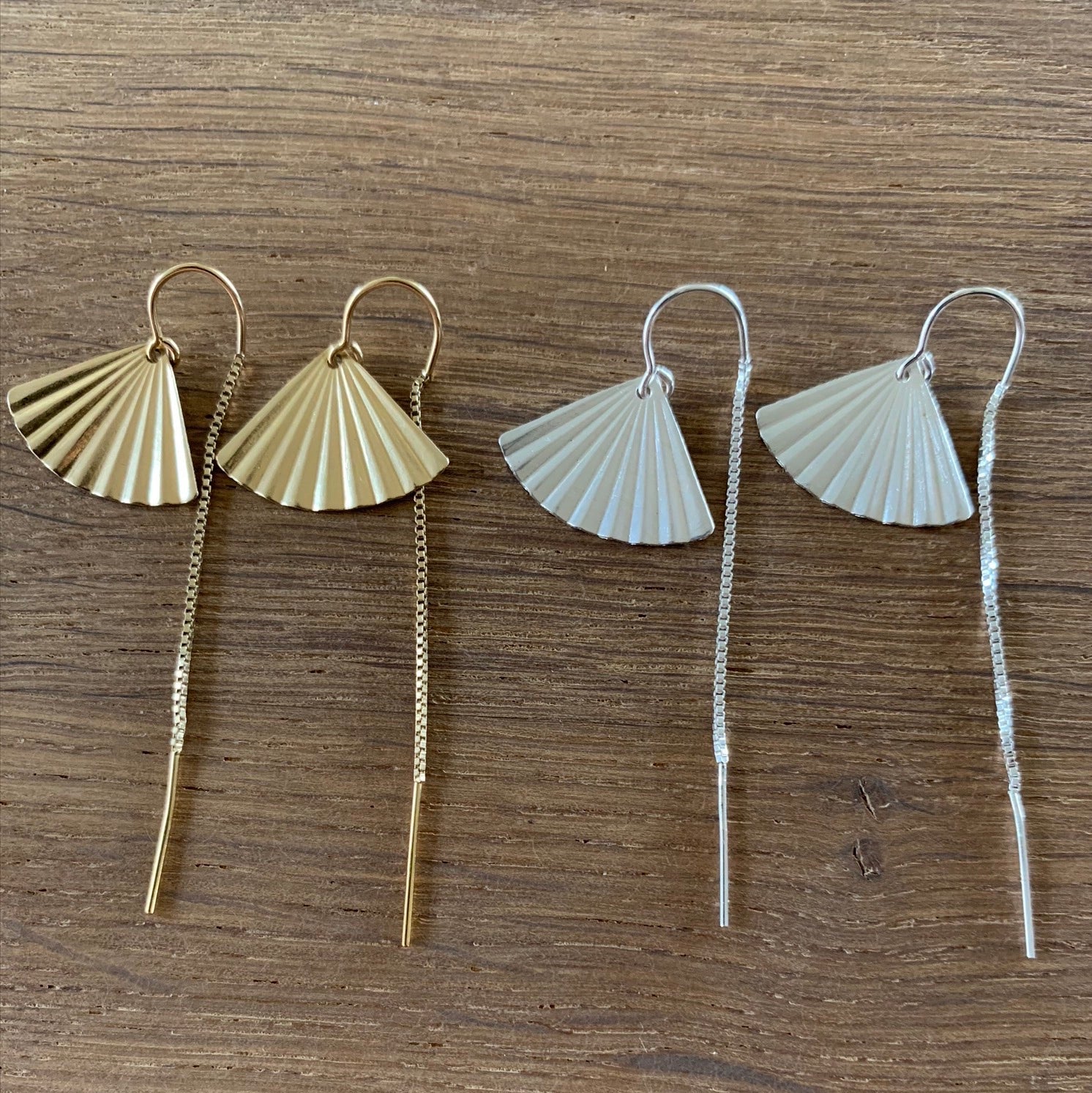Fan_shell_threaders_Gold_filled and Sterling Silver Earrings