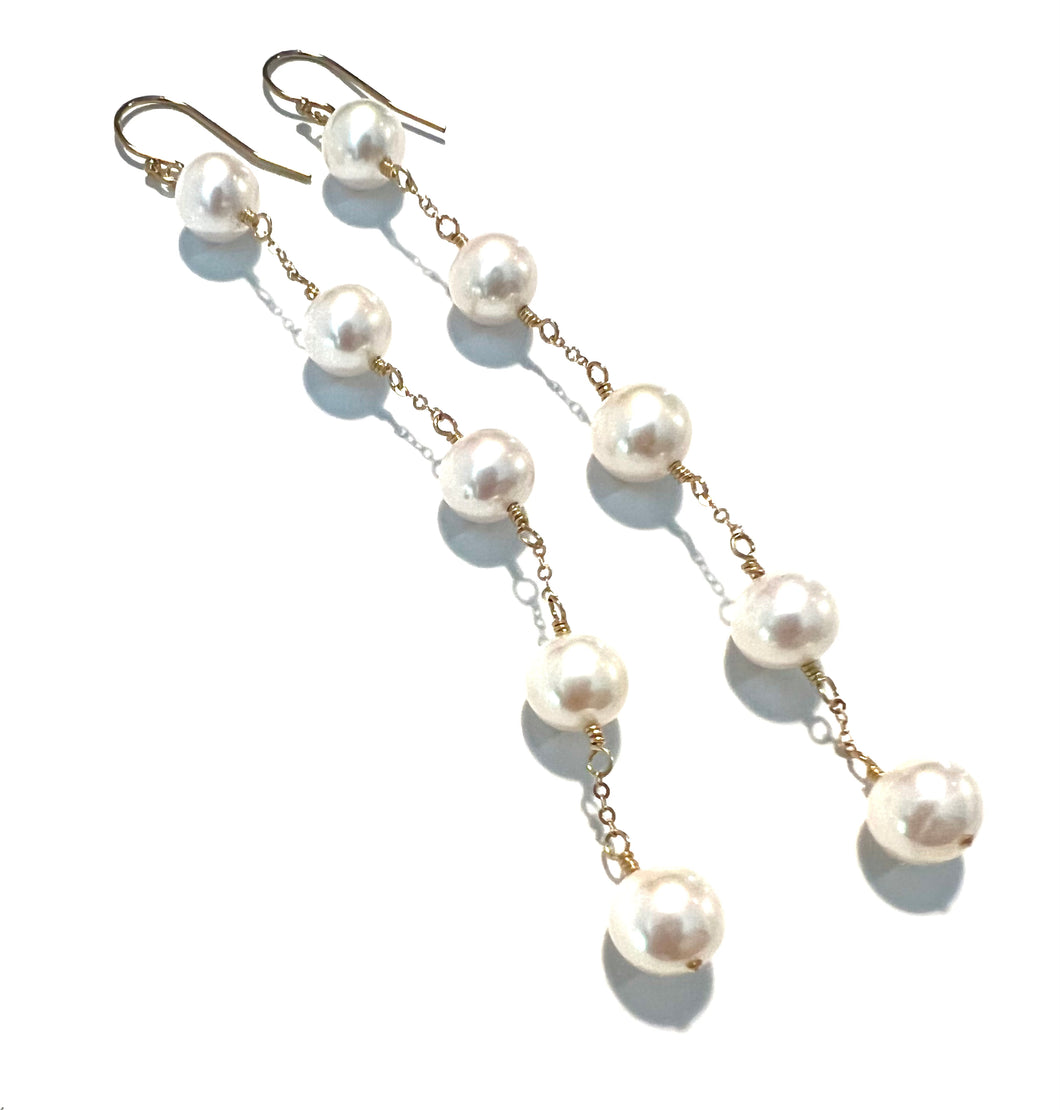 Pearl spacer long earrings
