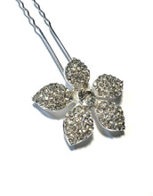 Load image into Gallery viewer, Flower Bridal hair pin, Rhinestone brooch
