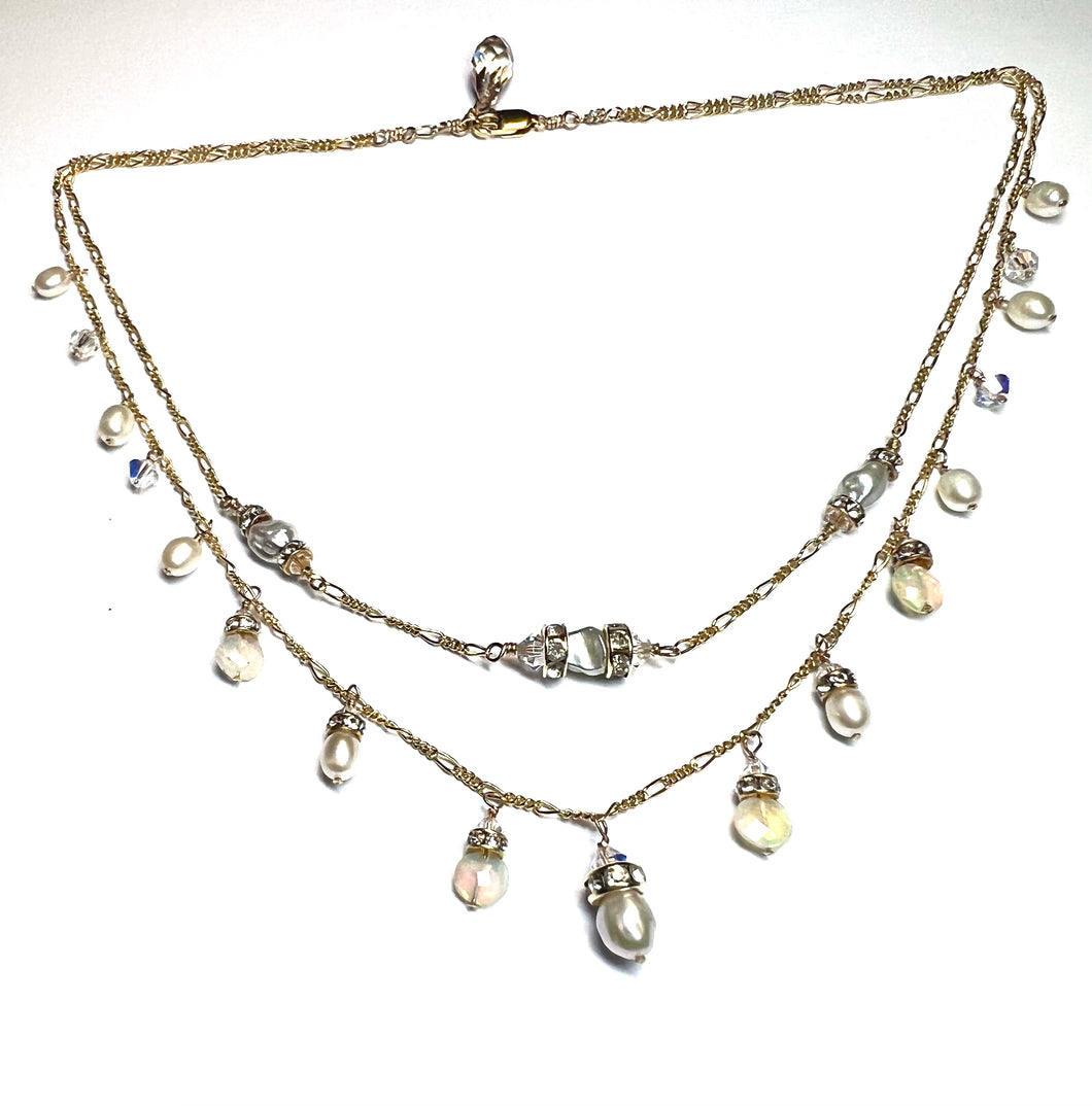 The Sherry double strand pearl and opal Necklace