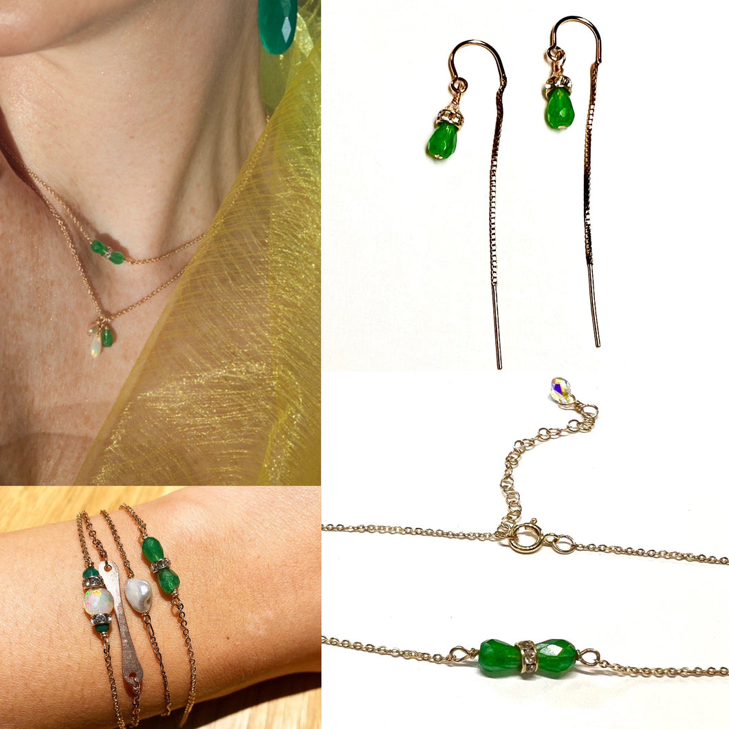 Set: Jade green Necklace & Bracelet & Earring set