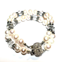 Load image into Gallery viewer, Two strand pearl and rhinestone bridal bracelet
