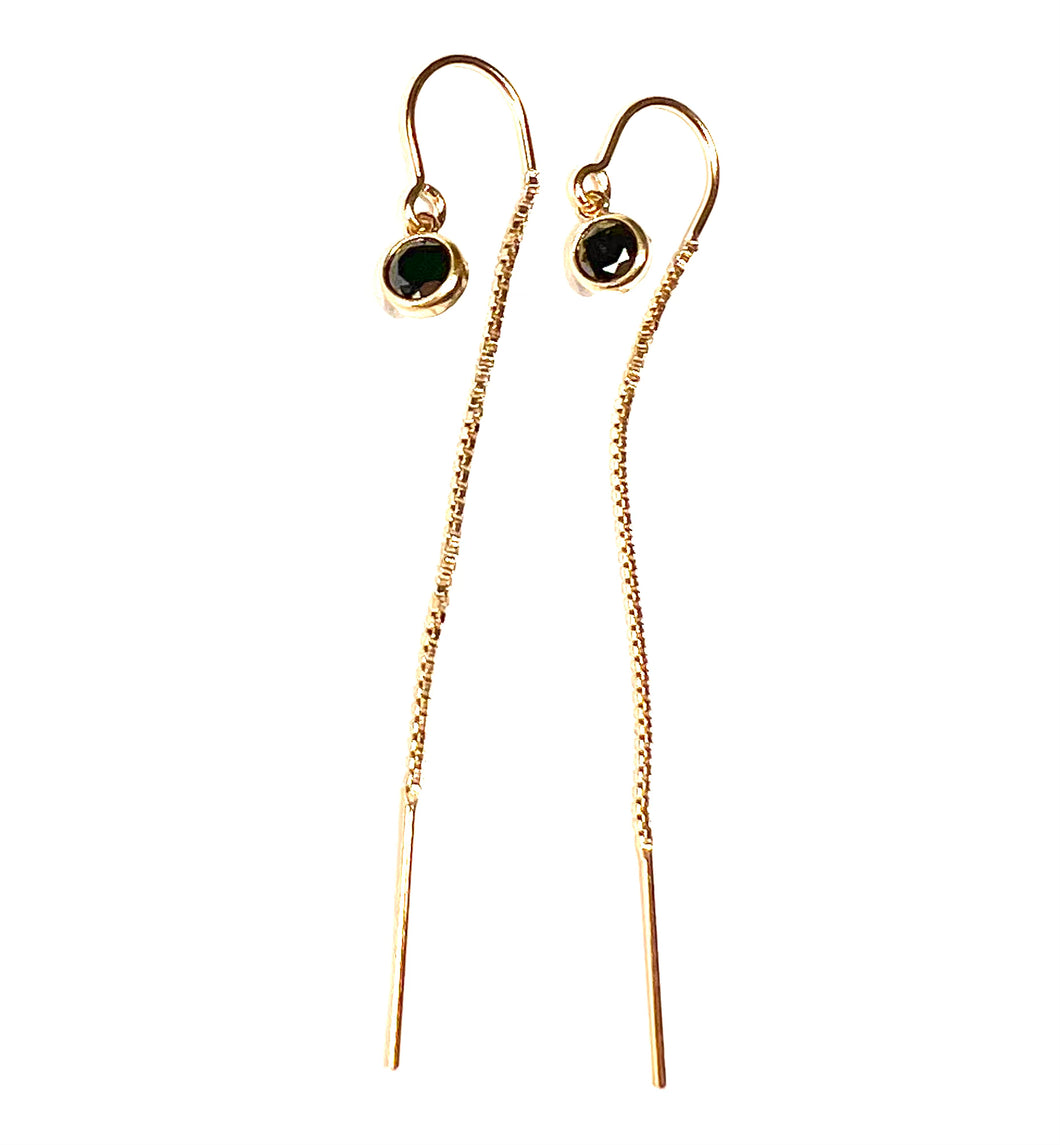 Black Diamond Rhinestone 14k Gold Fill Threader earrings