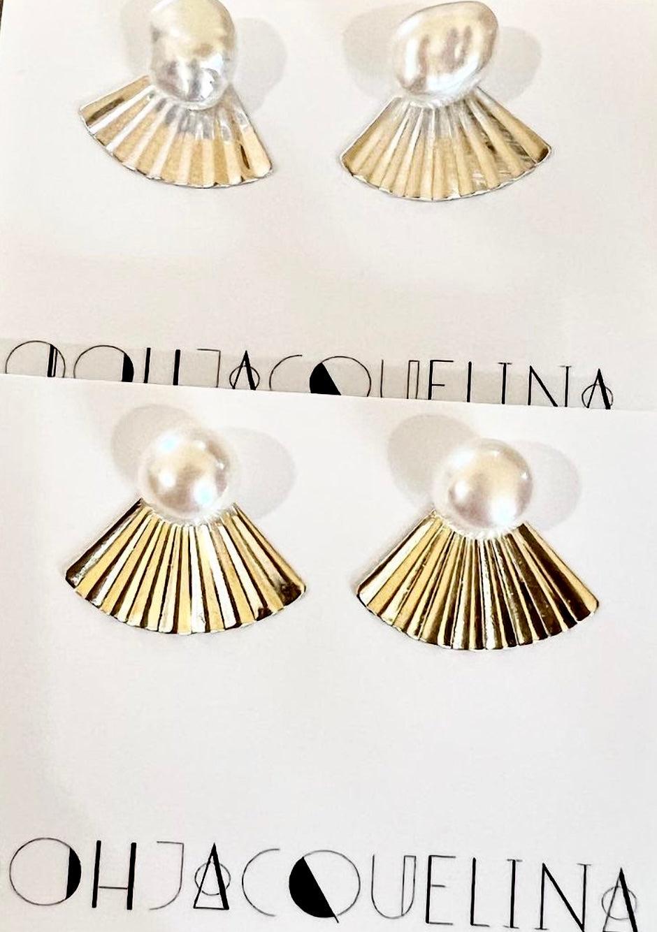 Pearl Fan Ear Jacket Stud Earrings