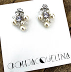 Shannon Pearl and Diamond Cluster Stud Earrings