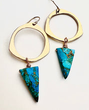 Load image into Gallery viewer, Turquoise Triangle Hoop earrings
