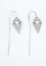 Load image into Gallery viewer, Rocker Triangle thread earrings in pure Sterling Silver. Versatile, non tarnish, hypoallergenic and cool!
