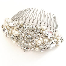 Load image into Gallery viewer, The Princess Bridal tiara hair comb (Silver Rhinestone and Pearl)
